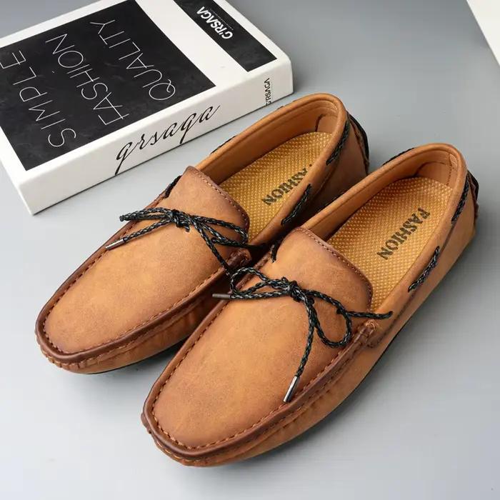 Mocassins respirants en cuir véritable pour hommes, chaussures décontractées à enfiler, mocassins no