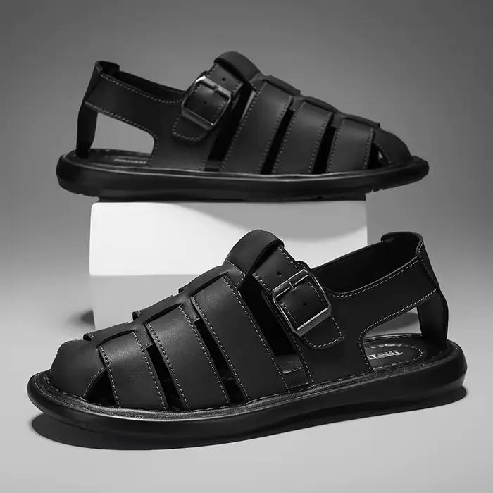 Sandales d'été en cuir de haute qualité pour hommes, chaussures romaines décontractées, chaussures d