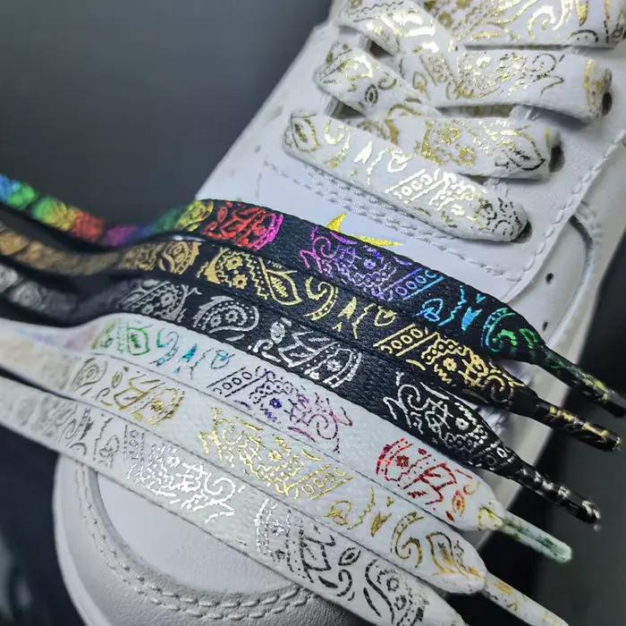 Dorure lacets de chaussures plats lacets de fleur de cajou pour baskets peint à la main sport décont