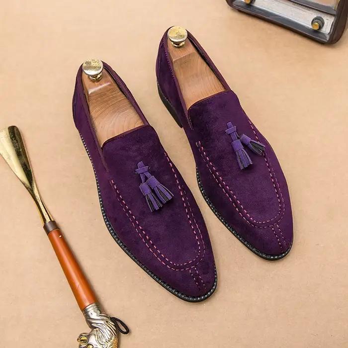 Nouveau Designer britannique daim cuir gland chaussures décontractées pour hommes violet bleu marron