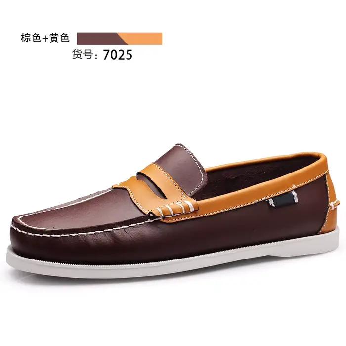 Nouvelles chaussures bateau décontractées pour hommes en cuir à enfiler, respirantes, basses, à bout