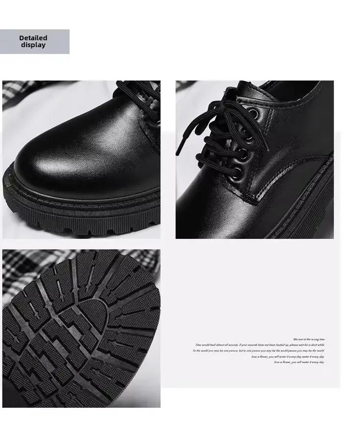 Petites chaussures décontractées en cuir noir pur à lacets pour hommes, style Business, à talons bas