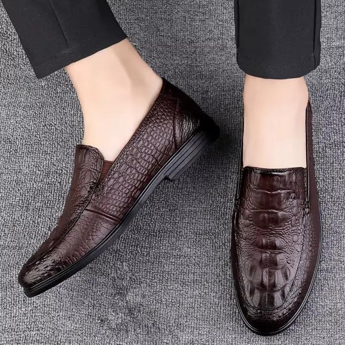 Chaussures décontractées en cuir véritable pour hommes, mocassins d'affaires formels, motif crocodil