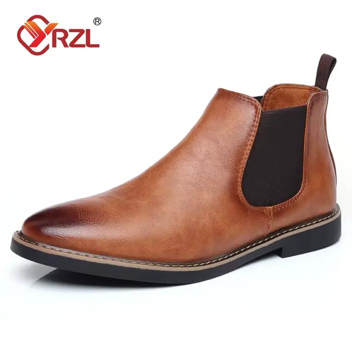 YRZL 39 ~ 47 hommes Chelsea bottes marque rétro confortable en cuir PU bottines hommes 2025 mode noi