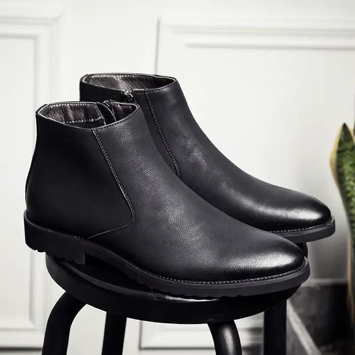 Bottines Chelsea en cuir souple pour hommes, bottines de Style britannique, chaussures de marque noi