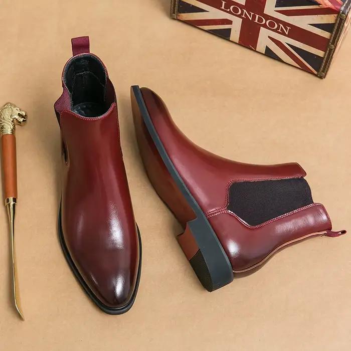 Chelsea bottes pour hommes semelle rouge cheville affaires bout rond Slip-On hommes bottes livraison