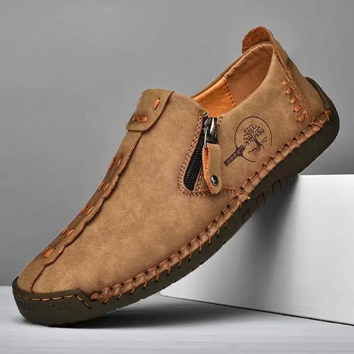 Mocassins en cuir pour hommes, chaussures à enfiler décontractées, respirantes, plates, grande taill
