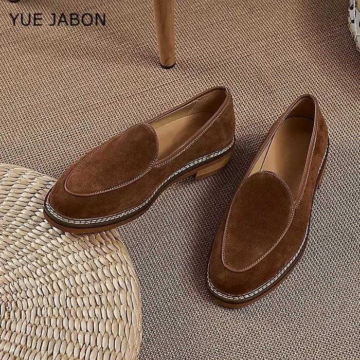 Mocassins marron en daim de vache pour hommes, chaussures plates simples et décontractées, marque de