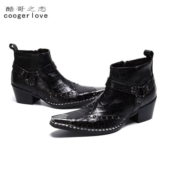 Printemps et automne hommes bottes en cuir à talons hauts Style britannique hommes mariage haut chau