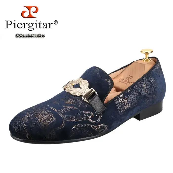 Piergitar-Mocassin en velours imprimé cachemire pour homme, style cour, mocassins classiques faits à