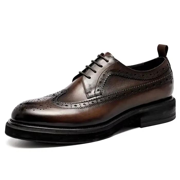 Chaussures en cuir faites à la main pour hommes, chaussures provoqué d'affaires sculptées, Brogue, n