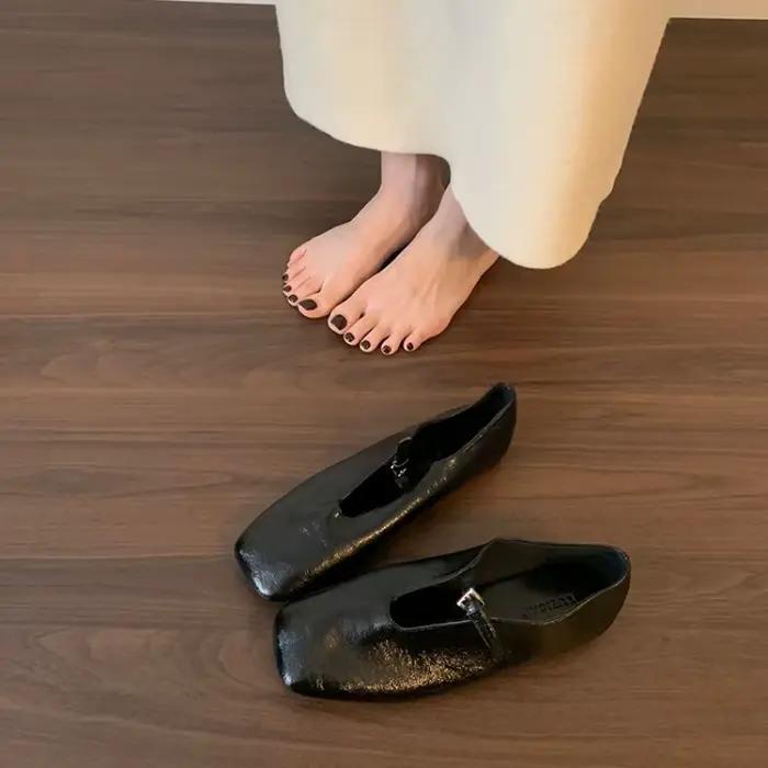 2025 léger été français rétro chaussures en cuir véritable minimaliste élégant bout carré chaussures