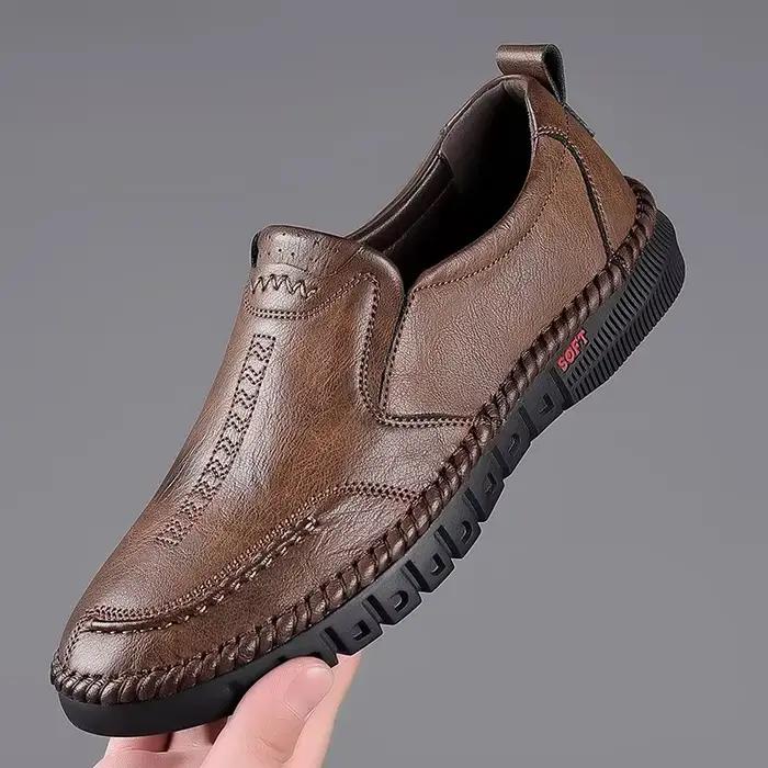 Chaussures à enfiler en cuir véritable cousues à la main pour hommes, chaussures d'affaires formelle