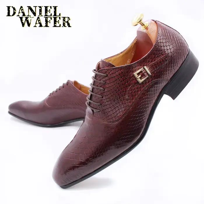 Chaussures de luxe en cuir pour hommes, imprimé peau de serpent, robe d'affaires formelle, Style cla