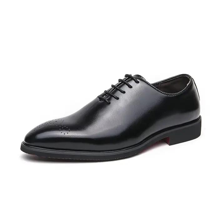 Chaussures à fond plat pointu pour hommes, chaussures provoqué de banquet marron, chaussures d'affai