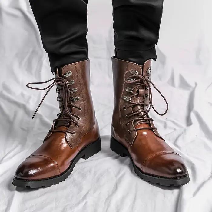 Bottes montantes à lacets pour hommes, bottines noires d'extérieur à la mode