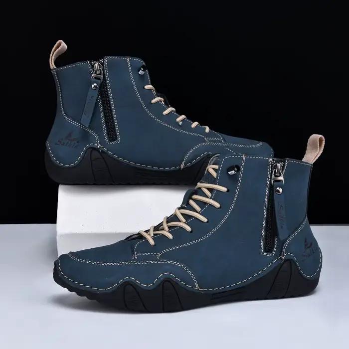 Bottines en cuir faites à la main pour hommes, chaussures décontractées avec fermeture éclair latéra