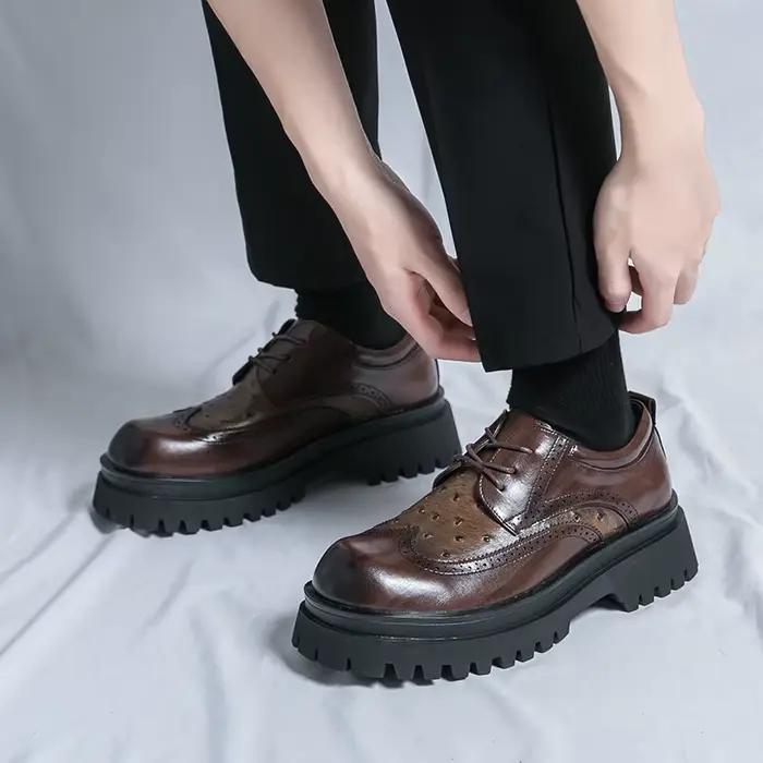 Chaussures formelles en cuir verni pour hommes, plate-forme confortable, luxe, cuir véritable, éléga