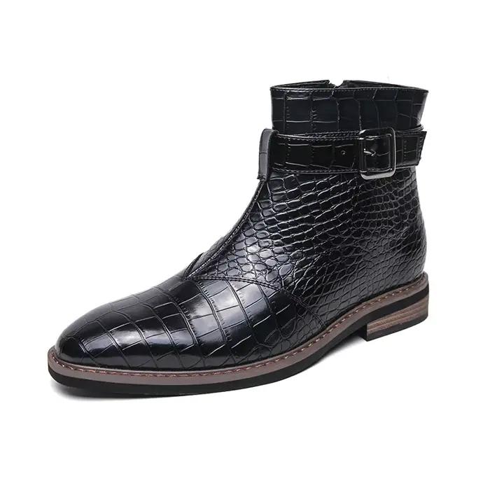Bottes de banquet haut de gamme pour homme, bottines d'hiver, chaussures d'affaires pointues en cuir