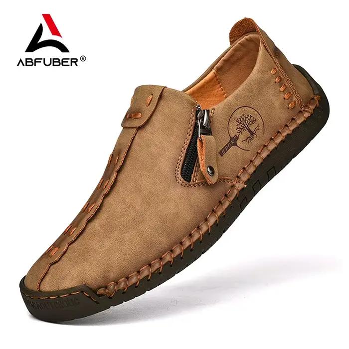 Mocassins en cuir pour hommes, chaussures à enfiler décontractées, respirantes, plates, grande taill