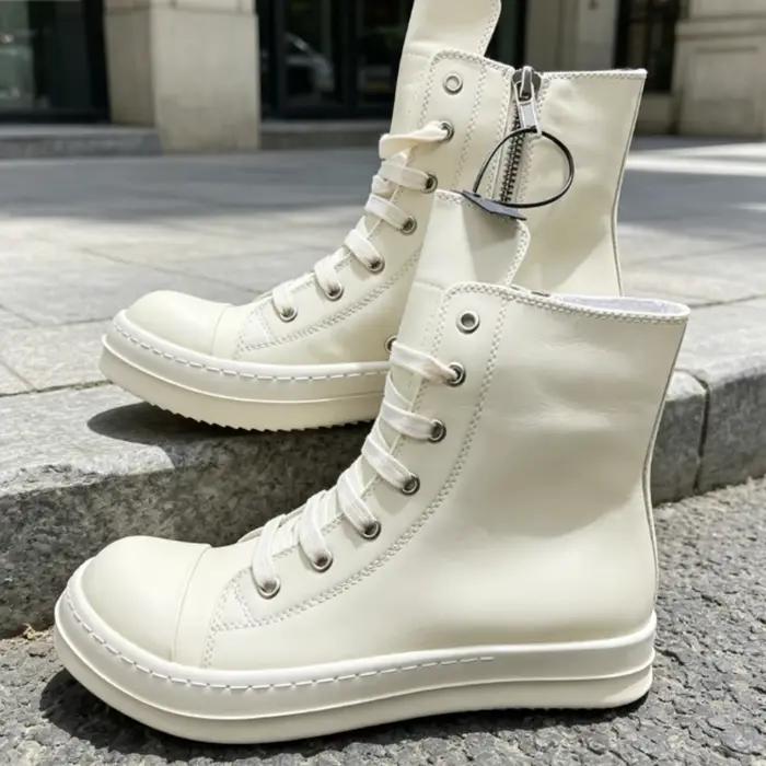 Baskets décontractées pour hommes en cuir noir intégral avec lacets fins, chaussures plates montante