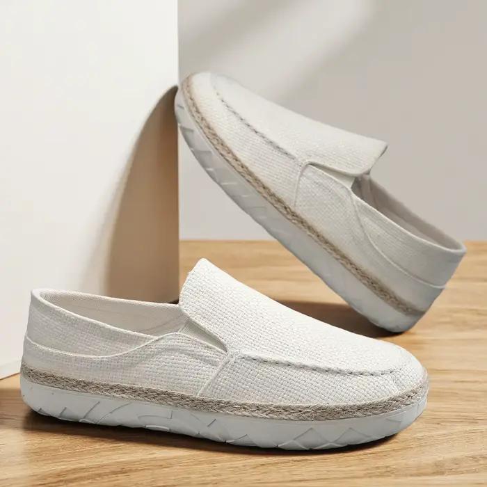 Chaussures en lin pour hommes - Mocassins décontractés - Chaussures plates à enfiler en une seule pi
