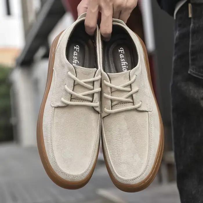 Chaussures décontractées en cuir suédé de haute qualité, baskets à lacets à talon bas, chaussures pl