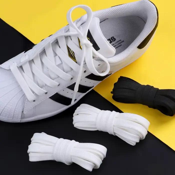 1 paire de lacets classiques plats noir blanc dentelle de chaussure Double tissu antidérapant Polyes