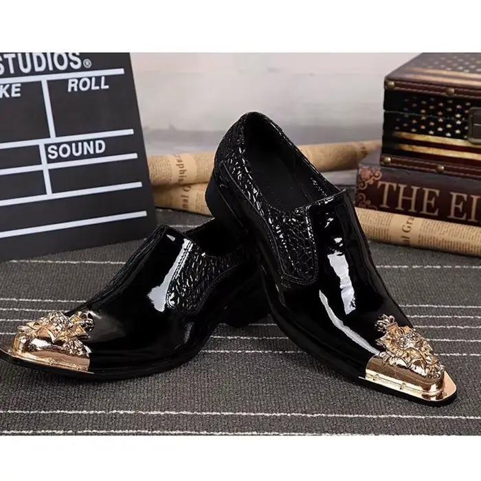Chaussures en cuir brillant noir pour hommes, costume d'affaires d'été, chaussures de mariage pointu