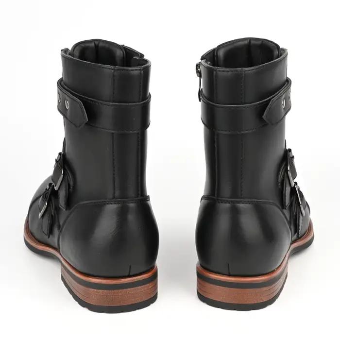 Bottes en denim à talons bas pour hommes, fermeture éclair latérale, structure en métal, bottes vint
