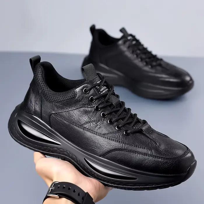 Chaussures décontractées en cuir pour hommes, baskets tendance à semelle épaisse, chaussures de marc