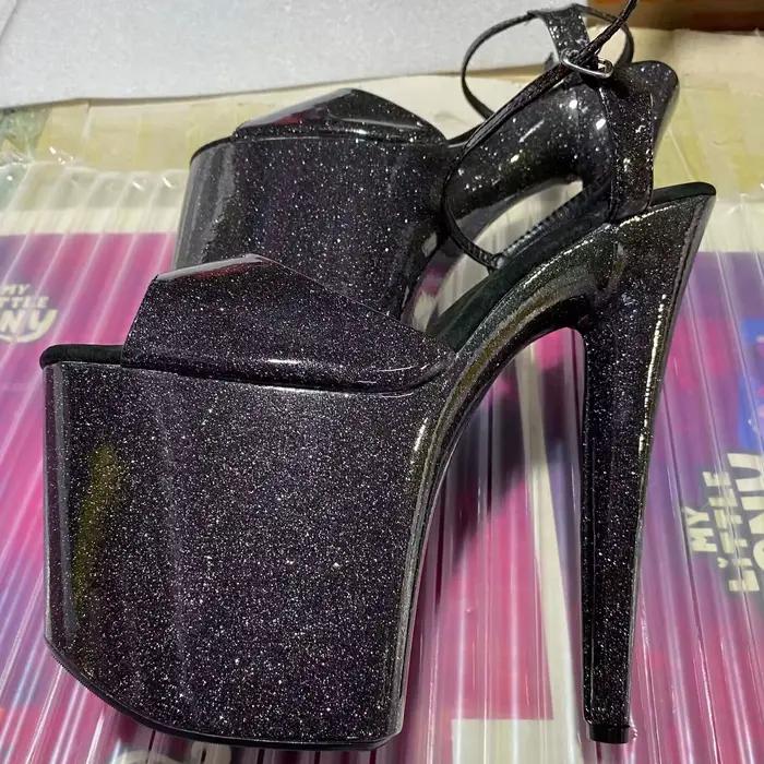 20 cm sexy pôle danse chaussures visage brillant flash cristal haine ciel haute sandales plate-forme