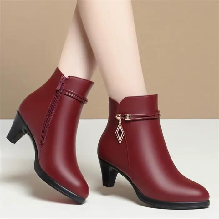 Chaussures d'hiver confortables en cuir souple, bottes à plateforme, élégantes, bloc noir, talons ha