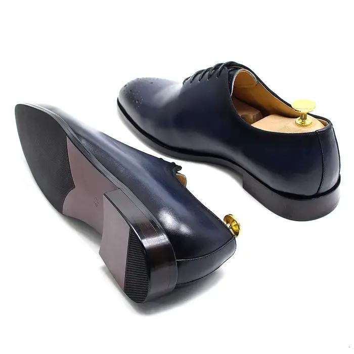 Chaussures formelles en cuir véritable pour hommes, faites à la main, classiques, coupe entière, Oxf