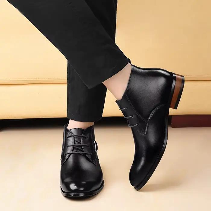 Hommes d'affaires Chelsea bottes hauteur augmenter semelle intérieure 6 cm formel en cuir de vache h