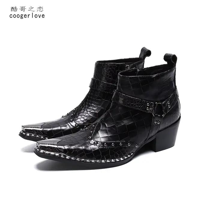 Printemps et automne hommes bottes en cuir à talons hauts Style britannique hommes mariage haut chau