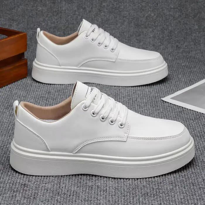 Sneakers en cuir minimalistes pour hommes - Chaussures de marche décontractées à semelle épaisse LOE
