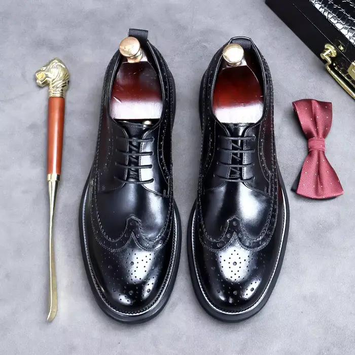 Chaussures en cuir faites à la main pour hommes, chaussures provoqué d'affaires sculptées, Brogue, n