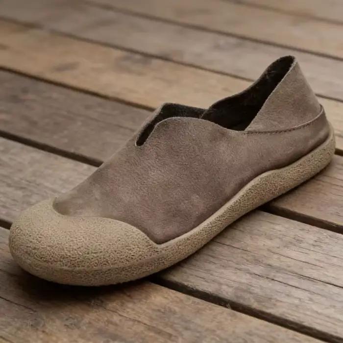 Mocassins en cuir pour hommes, chaussures rétro à bout large, semelle souple, plates, chaussures d'é