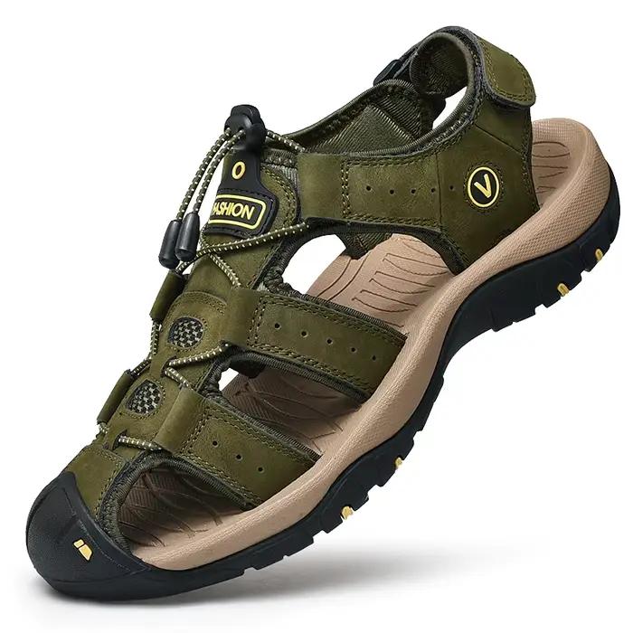 Été hommes sandales en cuir véritable hommes chaussures décontractées en plein air hommes sandales e