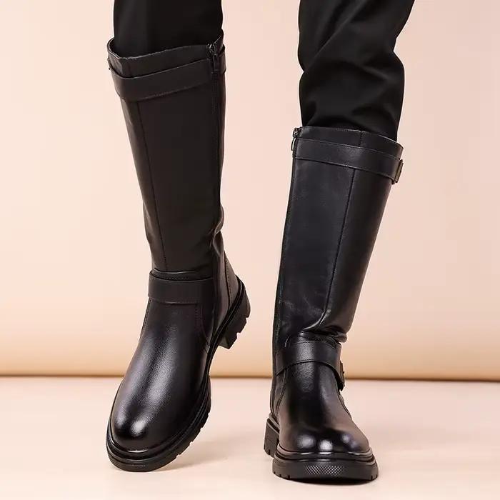 Bottes hautes britanniques en cuir noir pour hommes, bottes de moto de styliste, bottes de travail d
