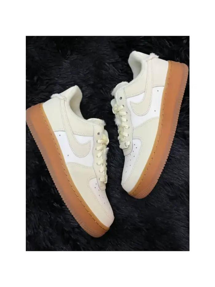 Solid Cream Air Force 1 Low, Silhouette blanc pâle mat, Chaussures décontractées confortables pour f