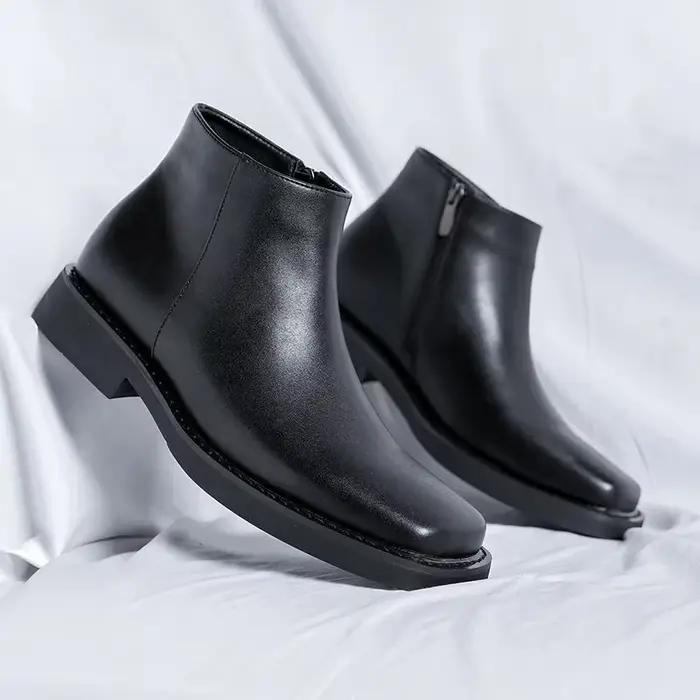 Noir nouvelle mode hommes chaussures en cuir décontractées automne hiver robe bottines Vintage brita