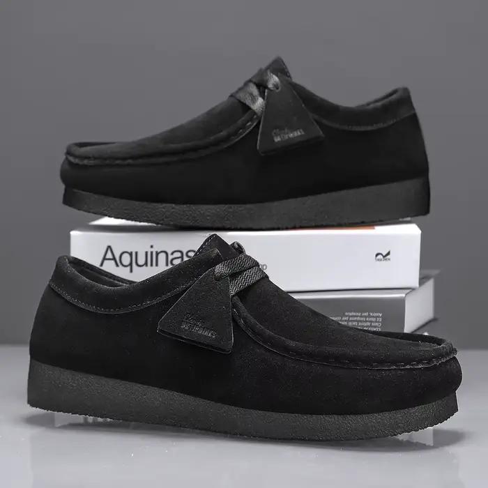 Mocassins pour hommes à bout large, en daim, avec ornement en dentelle, semelle intermédiaire platef