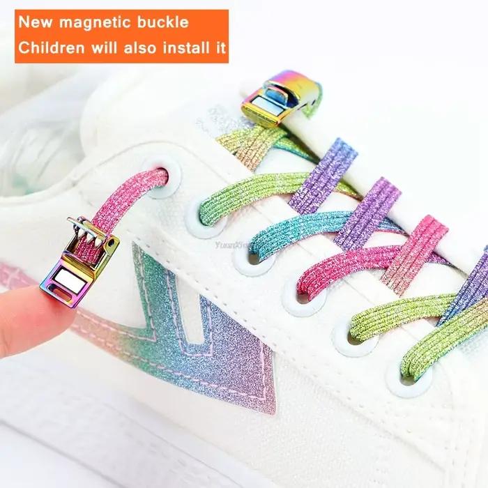 Nouveau arc-en-ciel serrure magnétique lacets élastiques sans cravate lacets de chaussures baskets l