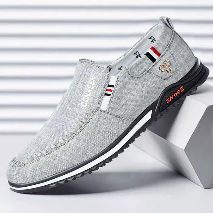 Chaussures de conduite décontractées pour hommes en toile de lin, respirantes, à bout rond, talon mo