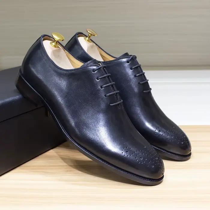 Chaussures formelles en cuir véritable pour hommes, faites à la main, classiques, coupe entière, Oxf