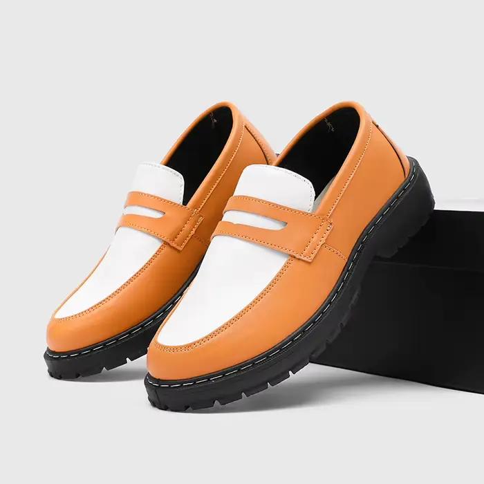 Mocassins de luxe italiens pour hommes, chaussures en cuir noir et blanc, à enfiler, à semelle soupl