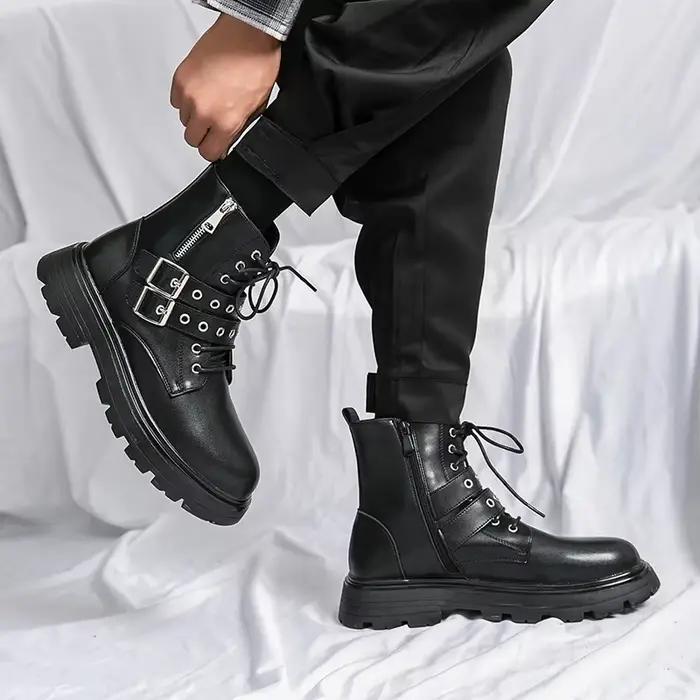 Nouvelle marque de luxe noir hommes Chelsea bottes gothique Biker bottes hommes décontracté en cuir 