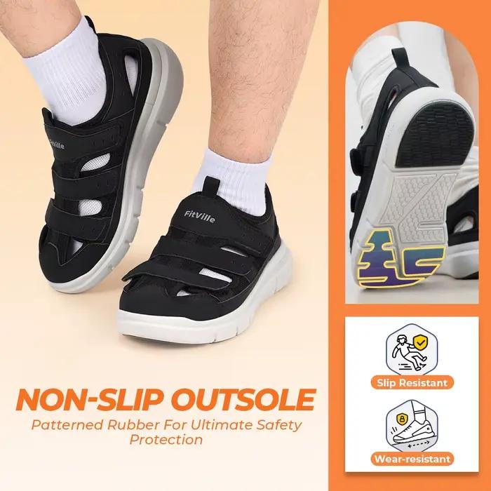 FitVille Sandales pour hommes Chaussures pour diabétiques au design large Légères et respirantes pou